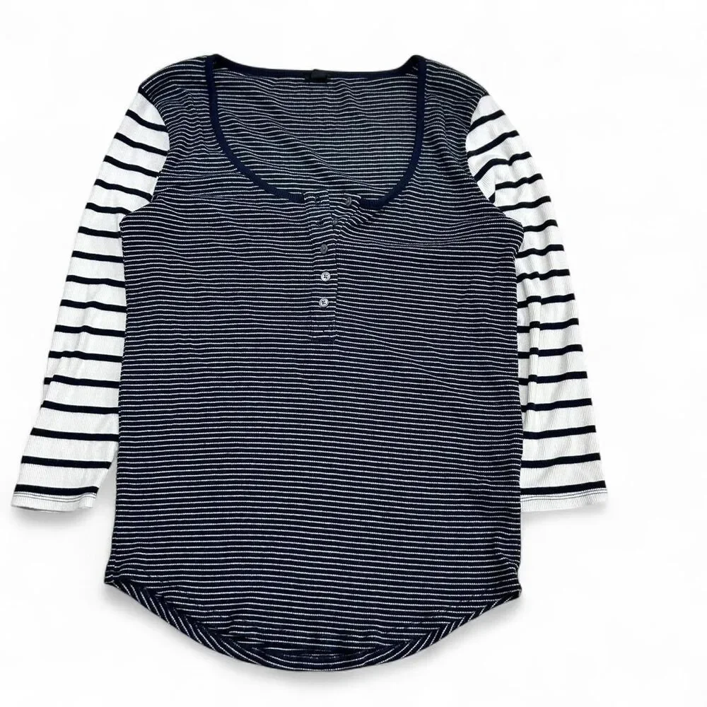 J. Crew Nautical Ribbed Henley Top - Picture 1 of 5